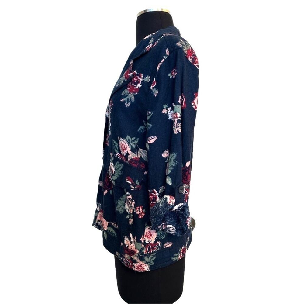 Maurice's Linen Blend Jacket Top Shacket Blue Rose Floral Size M Casual Office - Picture 6 of 15
